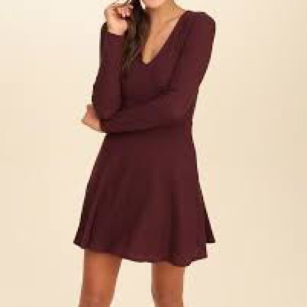 HOLLISTER V-Neck Skater Dress Fit & Flare Y2K Millennial Burgundy / Wine XS - Picture 3 of 6